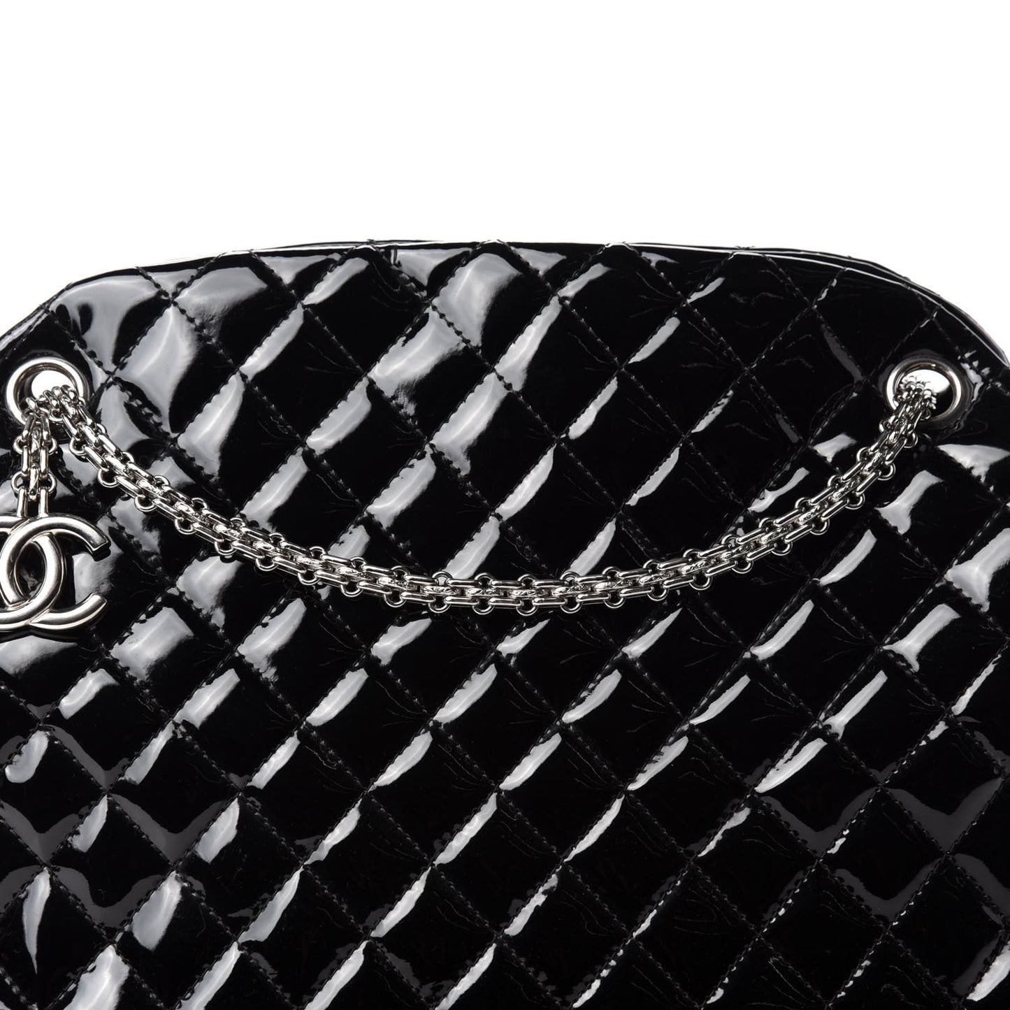 Patent Quilted Large Just Mademoiselle Bowling Bag Black