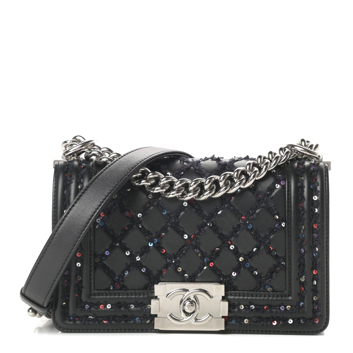 Chanel Lambskin Tweed Sequin Quilted Small Boy Flap Black 1 of 16