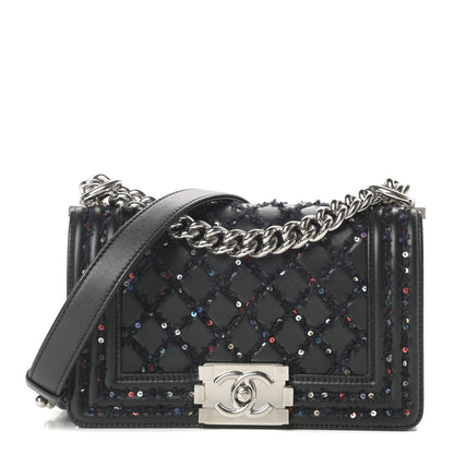 Chanel Lambskin Tweed Sequin Quilted Small Boy Flap Black 1 of 16