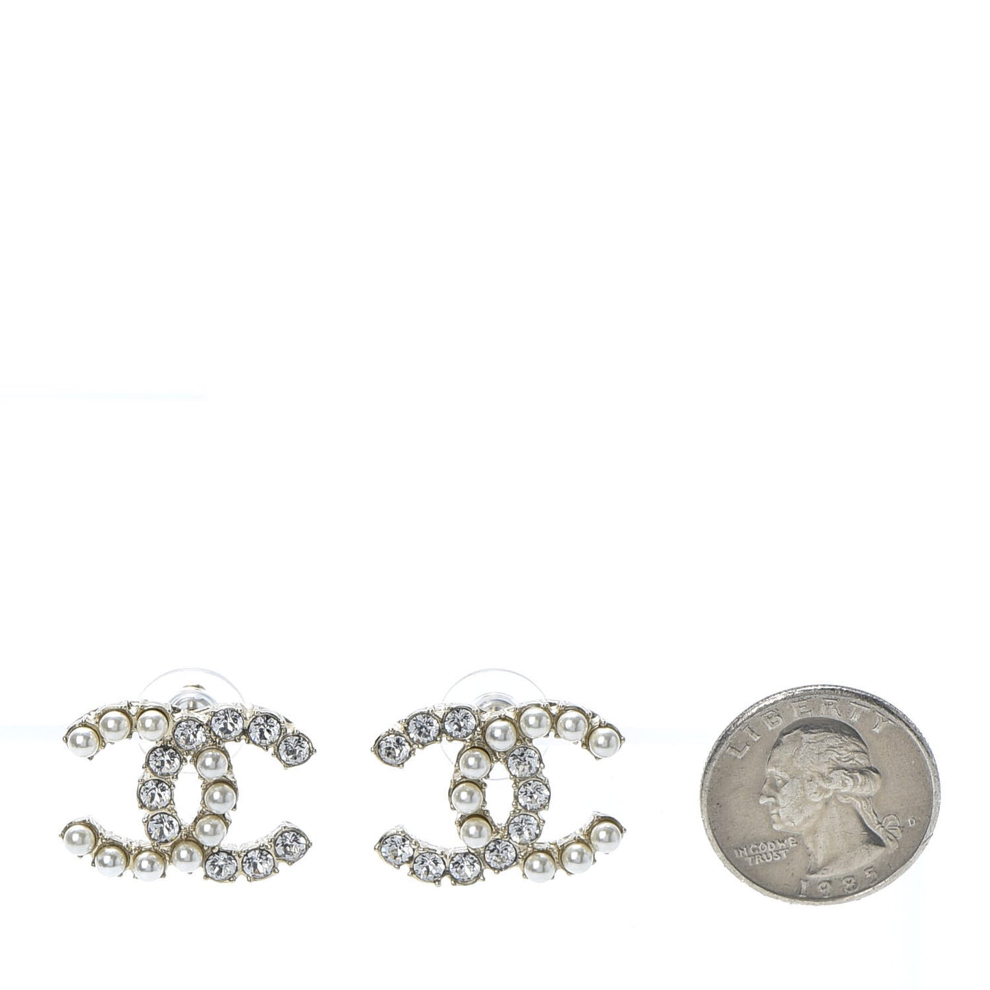 Crystal Pearl CC Dazzling Domino Earrings Gold