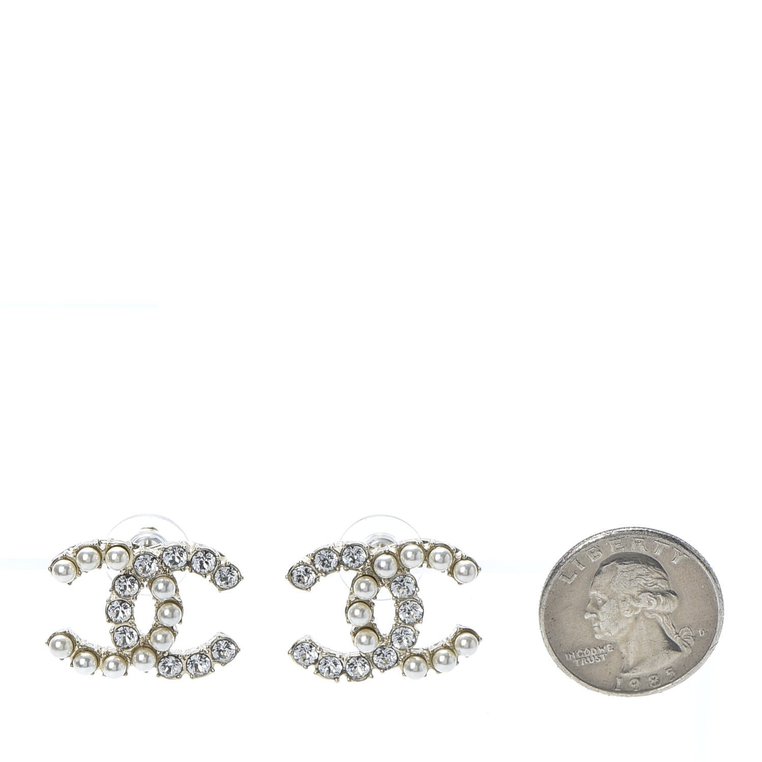 Chanel Crystal Pearl CC Dazzling Domino Earrings Gold 2 of 5