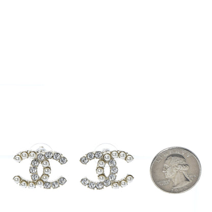 Chanel Crystal Pearl CC Dazzling Domino Earrings Gold 2 of 5