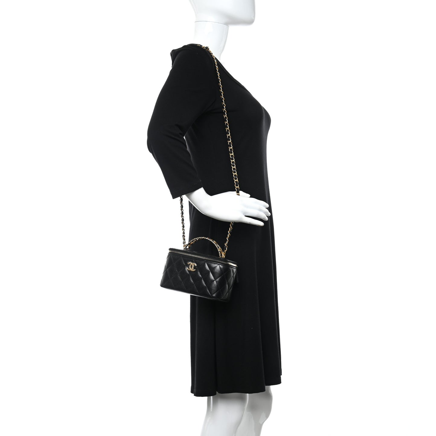 Shiny Caviar Quilted Pick Me Up Vanity Case Black