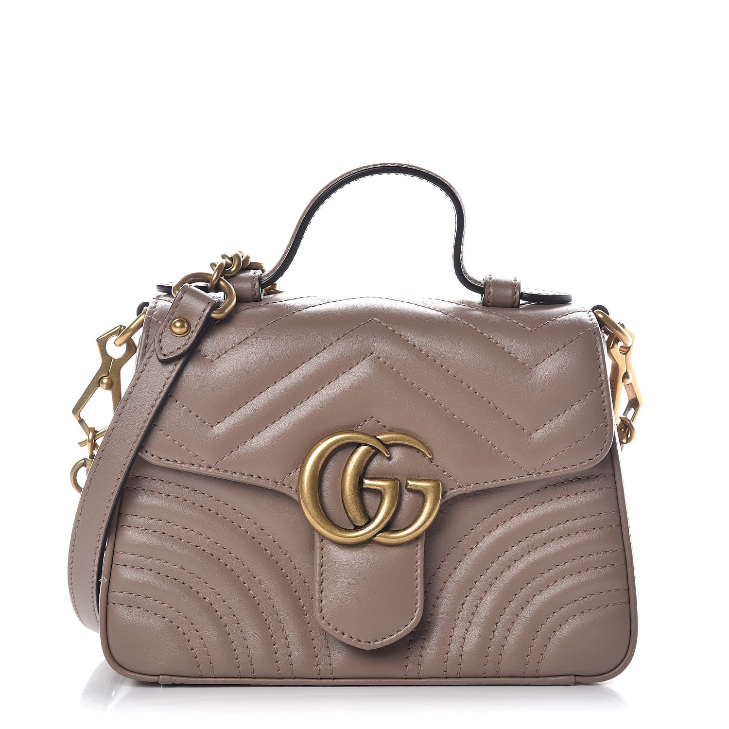 Gucci Calfskin Matelasse Mini GG Marmont Top Handle Shoulder Bag Porcelain Rose 1 of 10