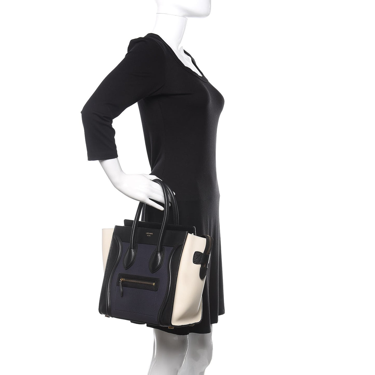 Textured Calfskin Micro Tri-Color Luggage Navy Blue