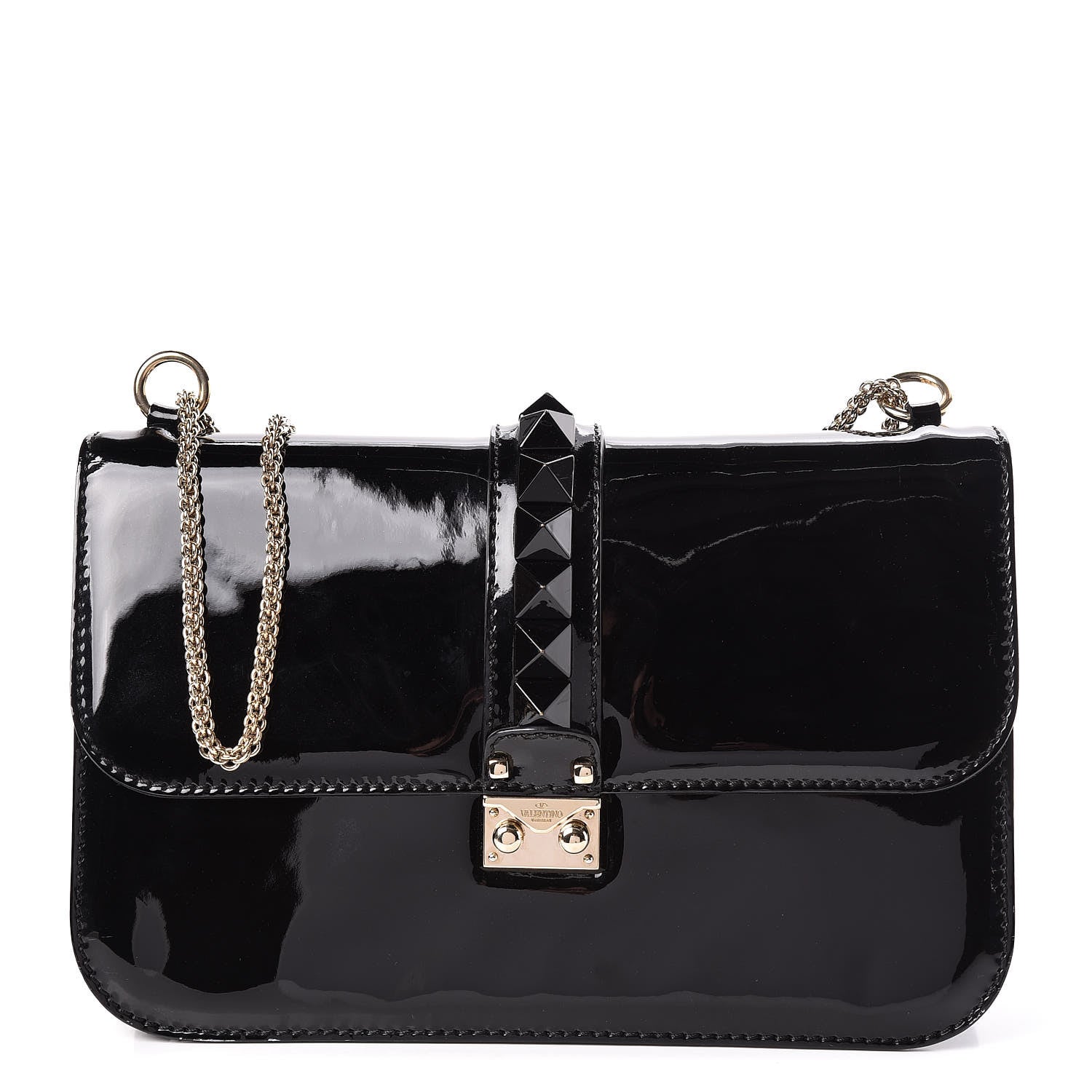 Valentino Garavani Patent Monochrome Large Glam Lock Rockstud Flap Black 1 of 10