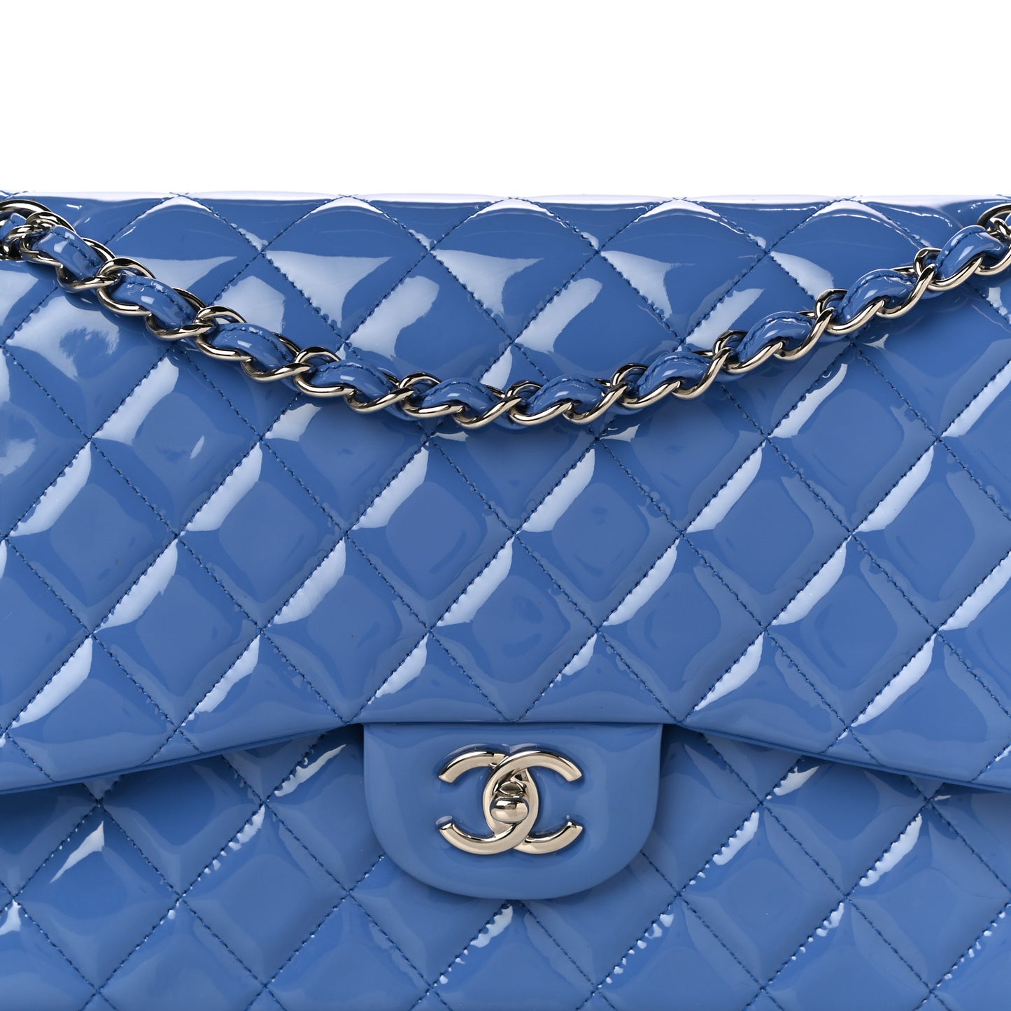 Patent Quilted Jumbo Double Flap Blue