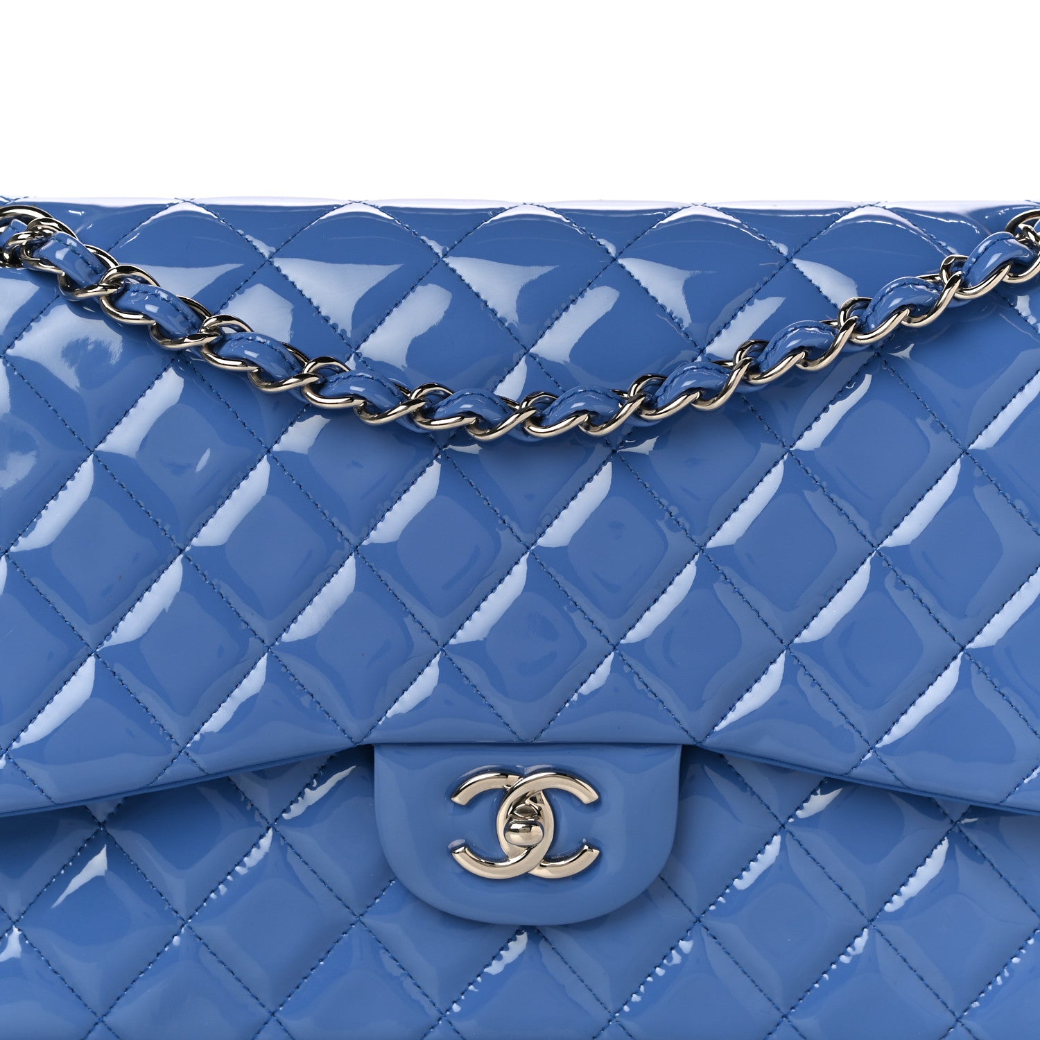 Chanel Patent Quilted Jumbo Double Flap Blue 7 of 11