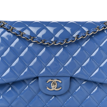 Chanel Patent Quilted Jumbo Double Flap Blue 7 of 11