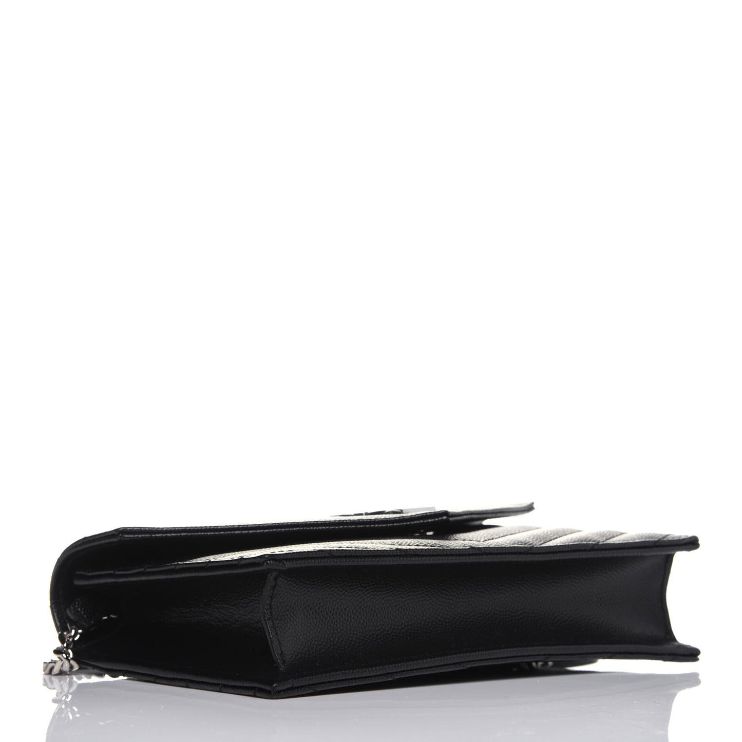 Grain De Poudre Matelasse Chevron Monogram Envelope Chain Wallet Black