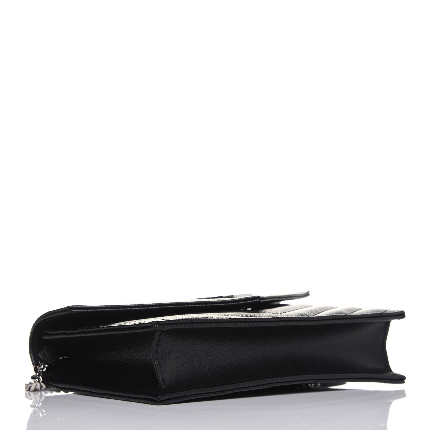 Saint Laurent Grain De Poudre Matelasse Chevron Monogram Envelope Chain Wallet Black 4 of 10