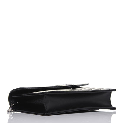 Saint Laurent Grain De Poudre Matelasse Chevron Monogram Envelope Chain Wallet Black 4 of 10