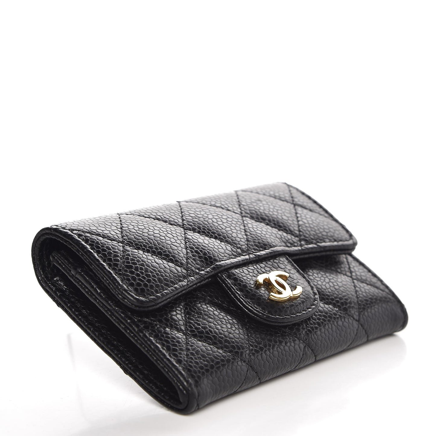 Caviar Quilted Flap Card Holder Black