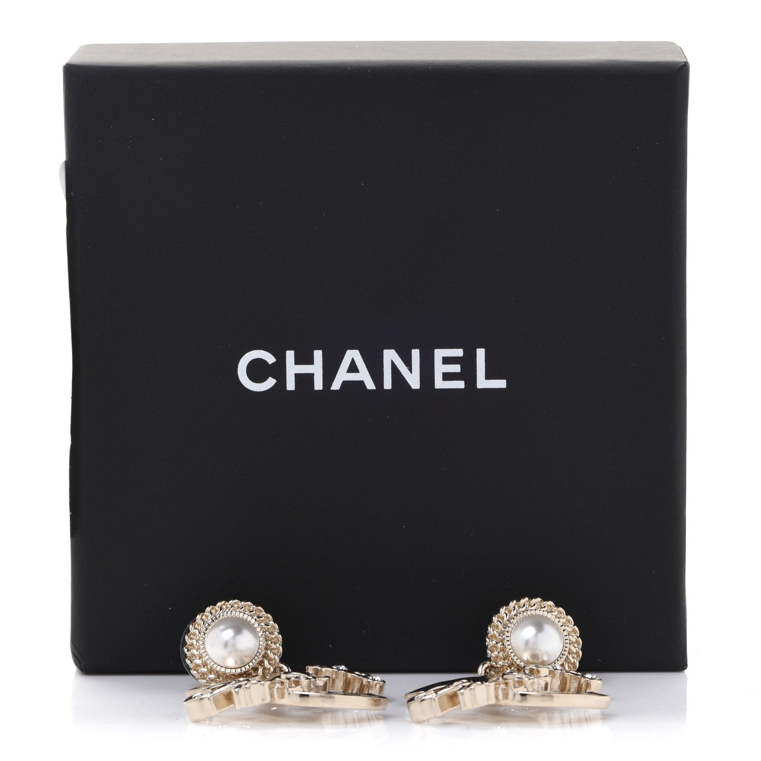 Chanel Metal Pearl Crystal Coco Script CC Drop Earrings Gold 5 of 5
