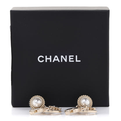 Chanel Metal Pearl Crystal Coco Script CC Drop Earrings Gold 5 of 5