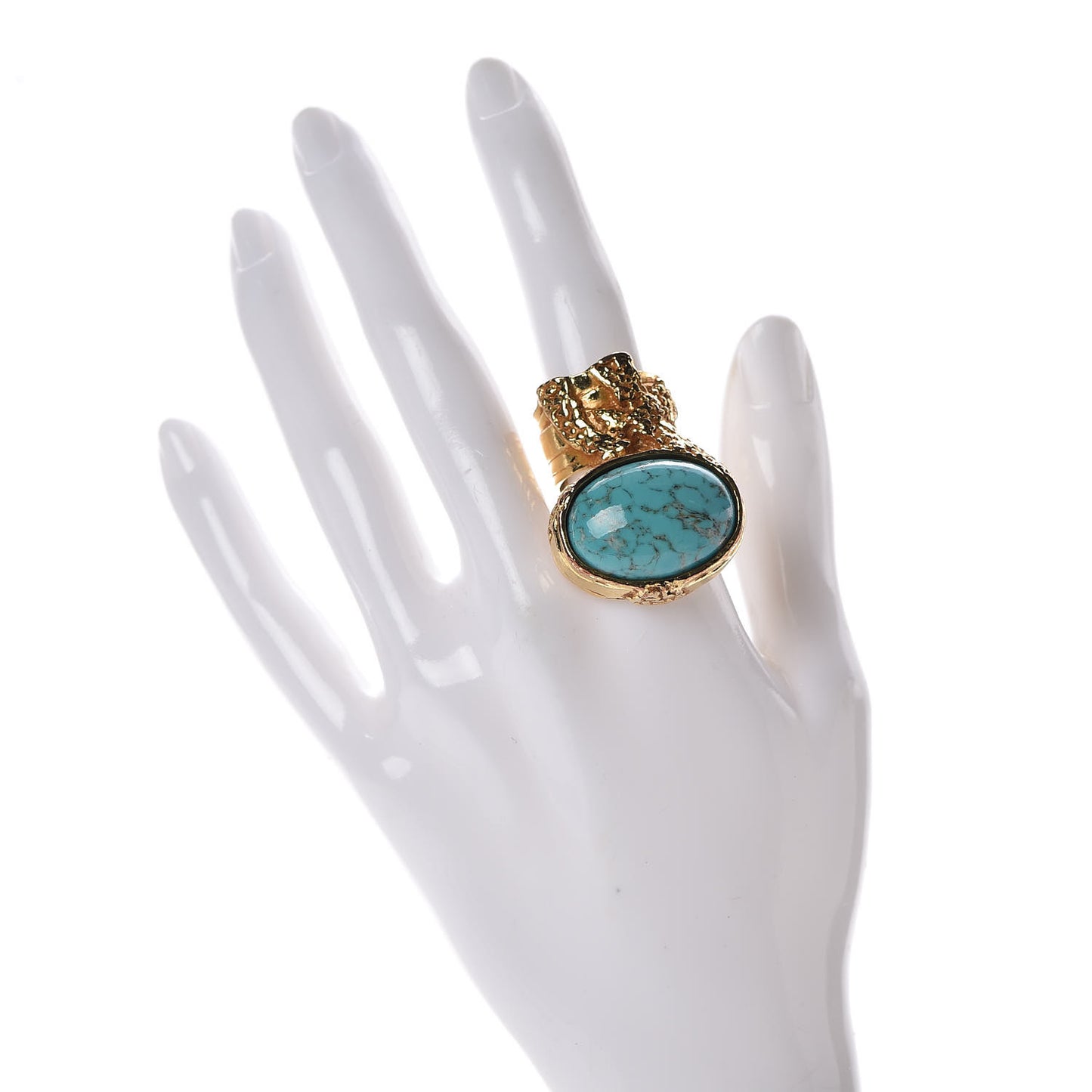 Glass Cabochon Arty Ovale Ring 6 Gold Turquoise