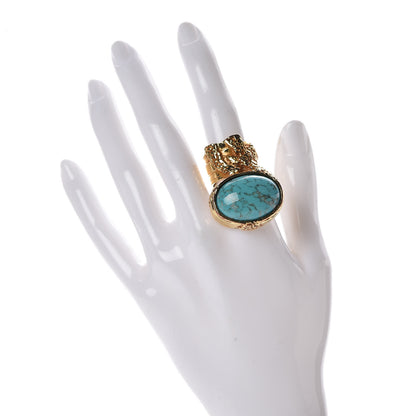 Saint Laurent Glass Cabochon Arty Ovale Ring 6 Gold Turquoise 2 of 6