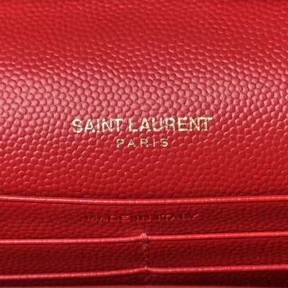 Saint Laurent Grain De Poudre Matelasse Chevron Monogram Chain Wallet Red 9 of 10