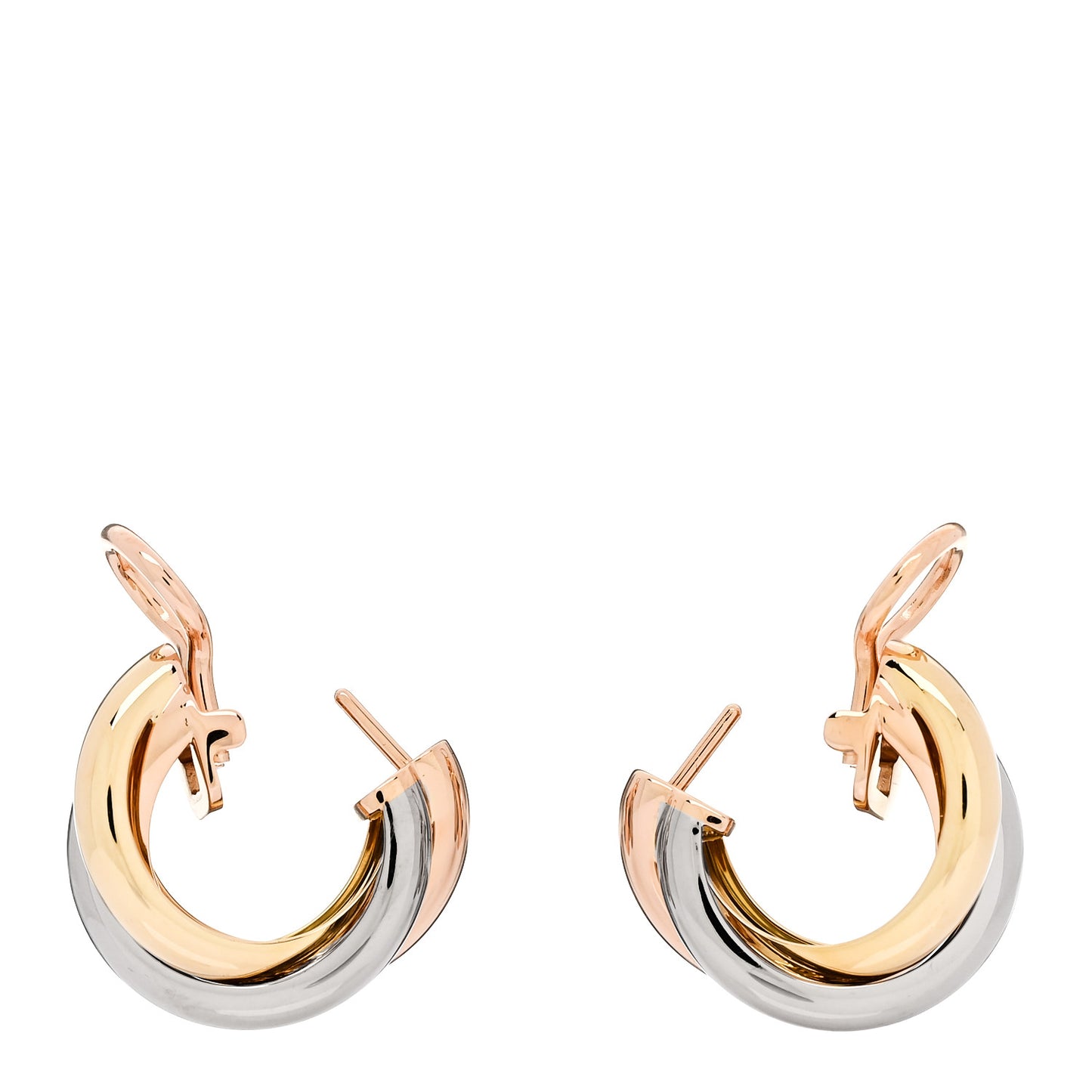 18K Pink Yellow White Gold Classic Trinity Hoop Earrings