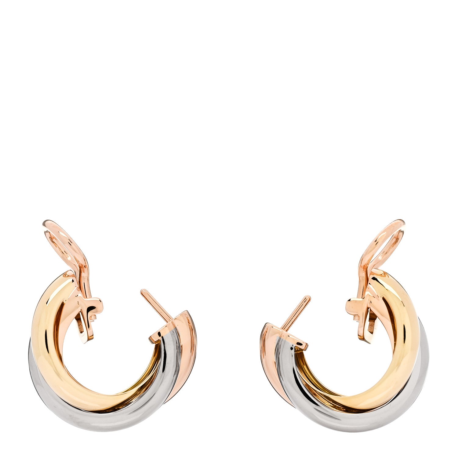 Cartier 18K Pink Yellow White Gold Classic Trinity Hoop Earrings 3 of 6