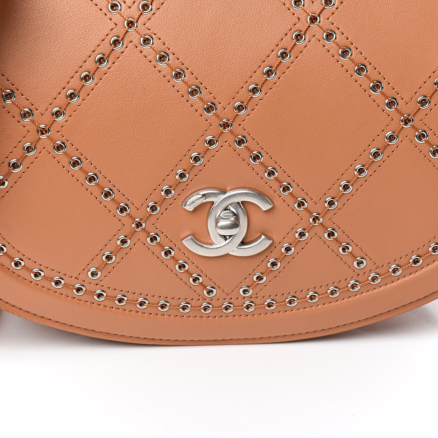 Calfskin Coco Eyelets Small Flap Bag Camel