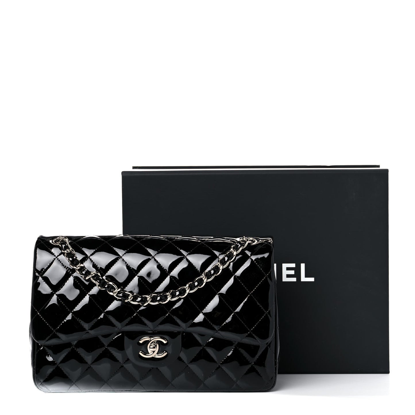 Patent Quilted Jumbo Double Flap Black