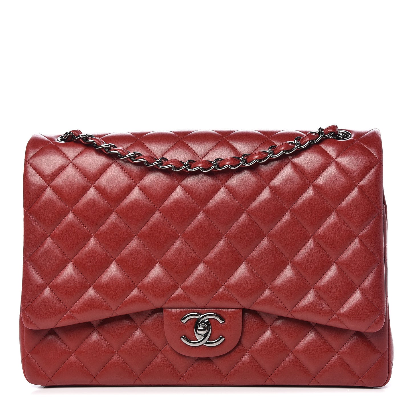 Lambskin Quilted Maxi Double Flap Dark Red