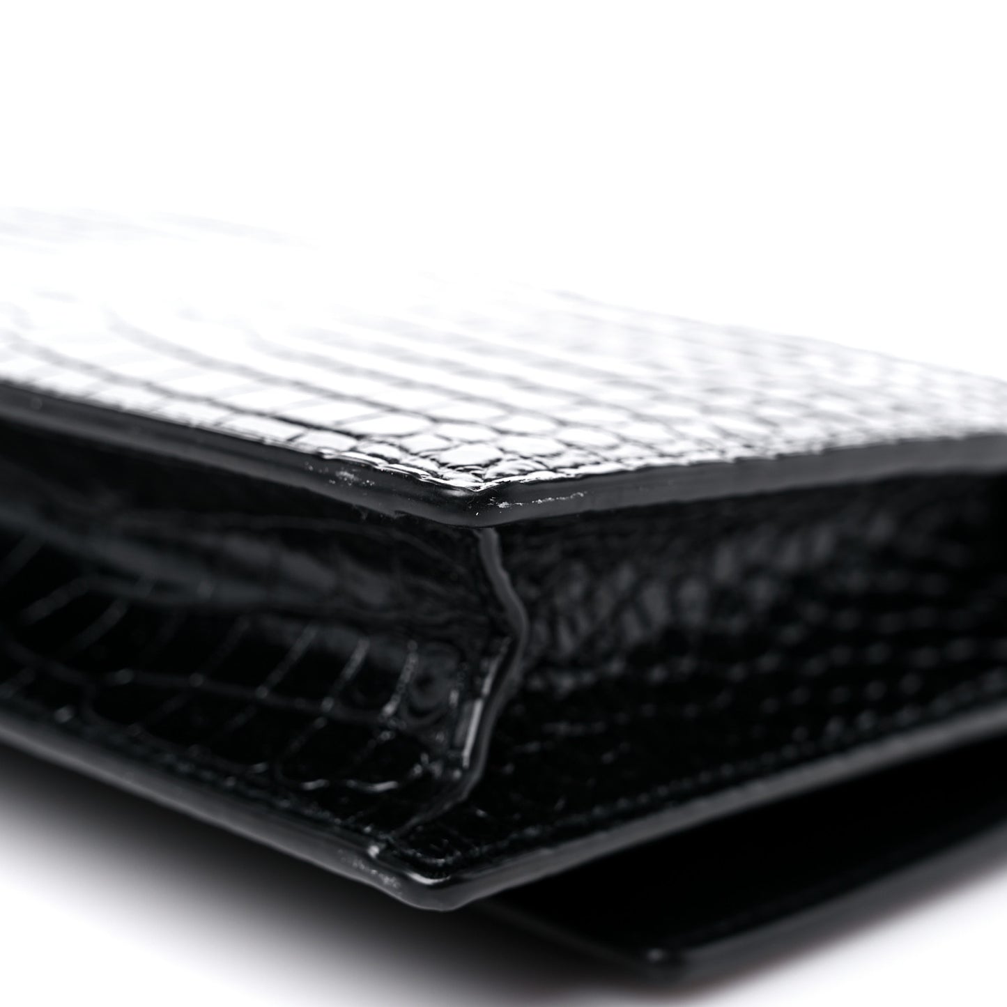 Calfskin Crocodile Embossed Monogram Sunset Chain Wallet Black