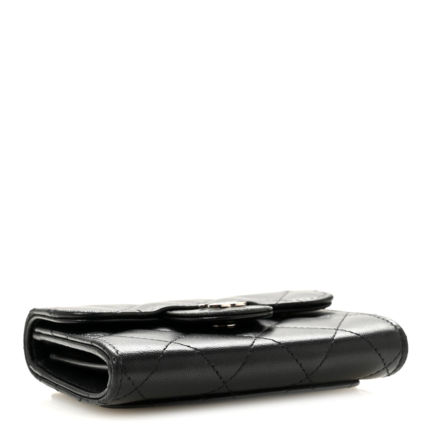 Lambskin Quilted Flap Card Holder Wallet Black
