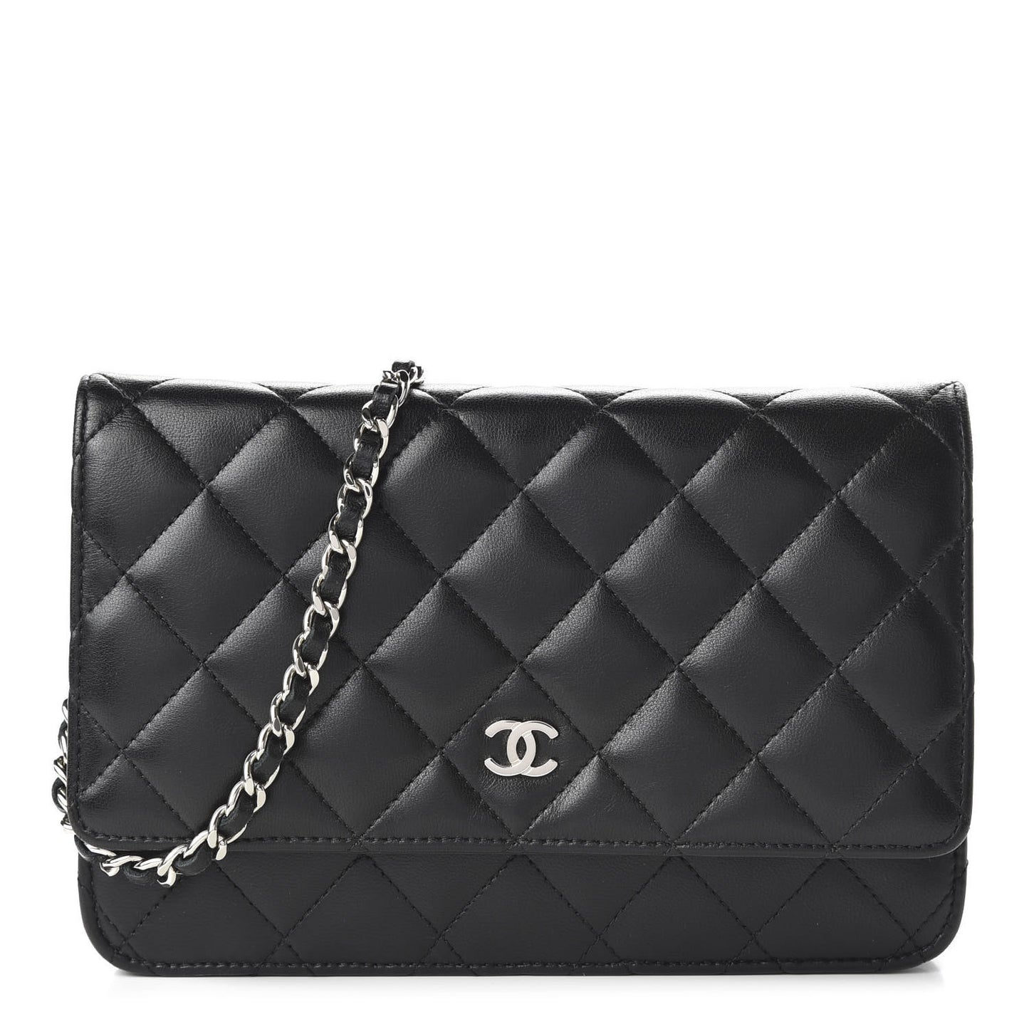 Lambskin Quilted Wallet On Chain WOC Black