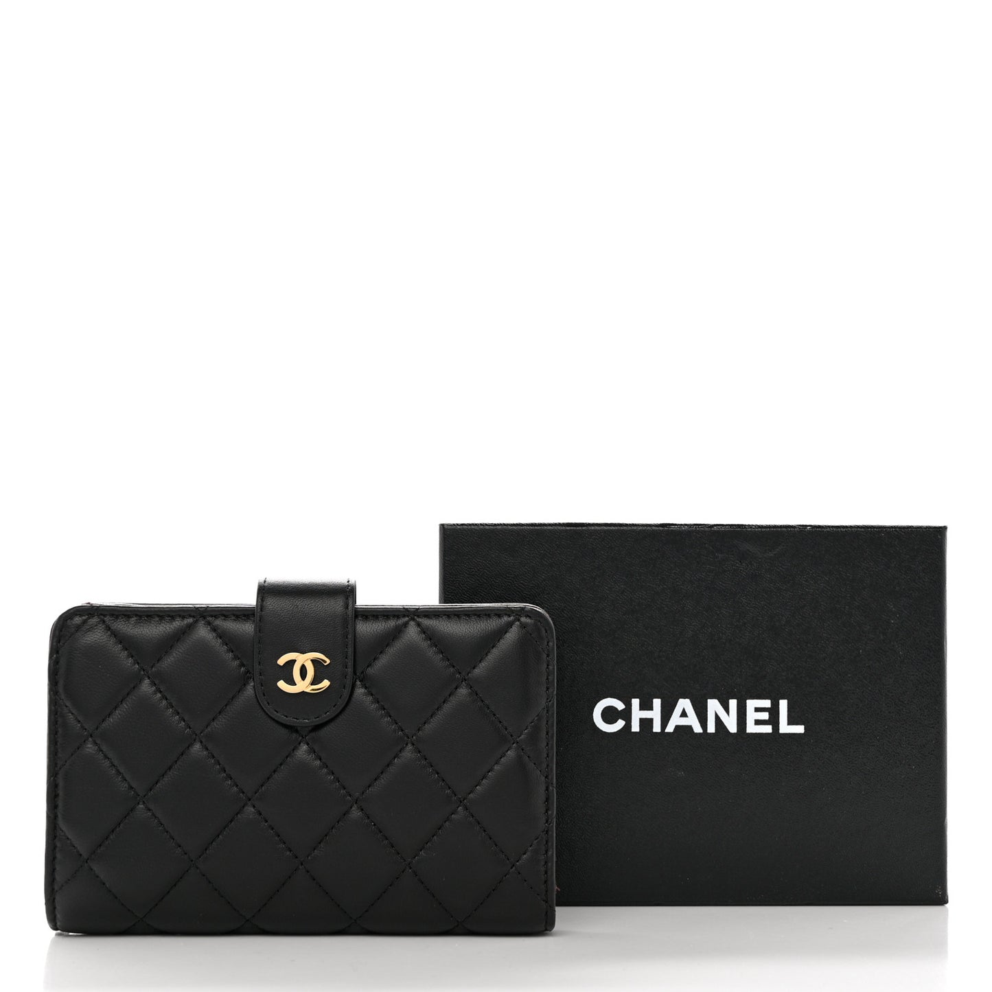 Lambskin Quilted Zipped Pocket Wallet Black