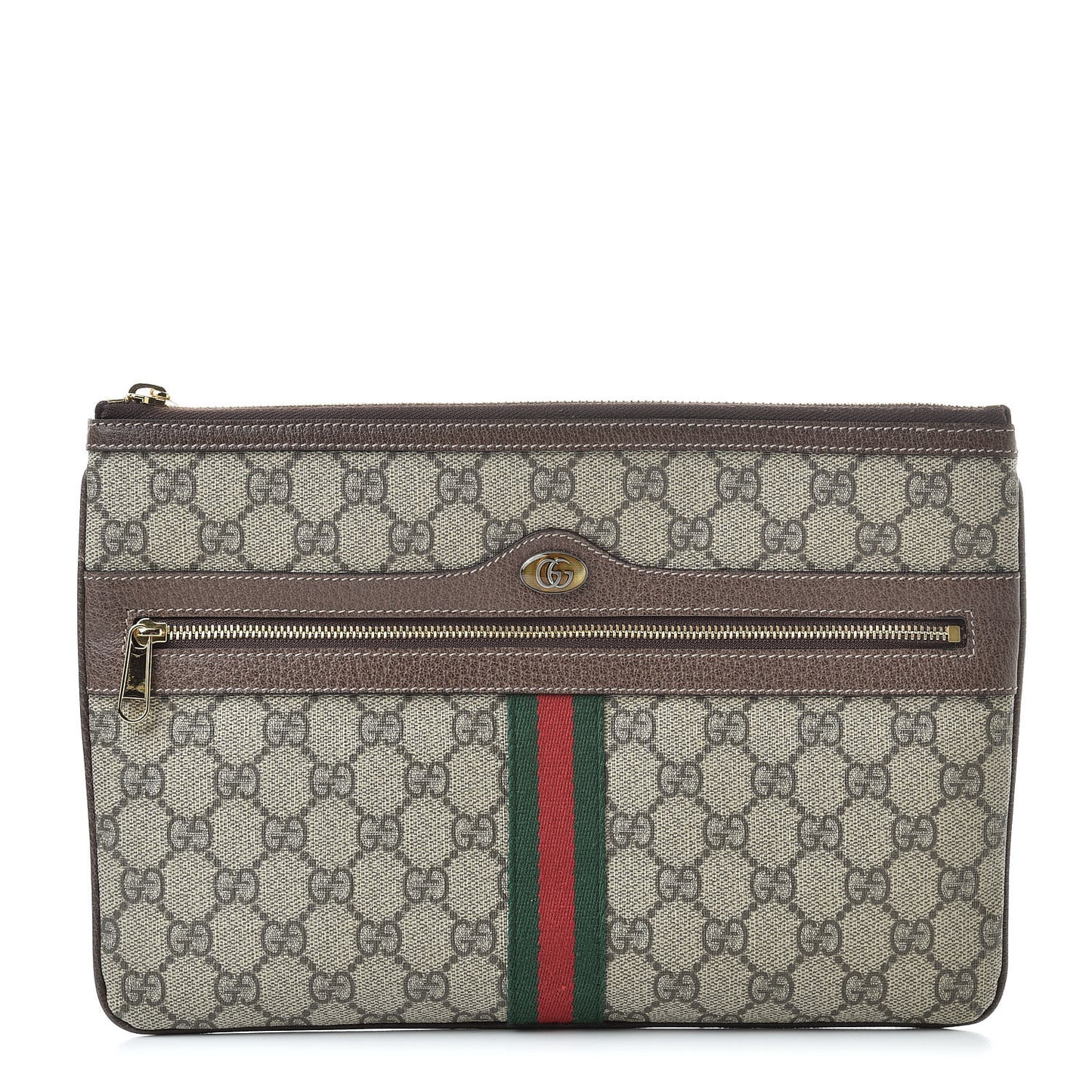 GG Supreme Monogram Large Ophidia Pouch Clutch Brown