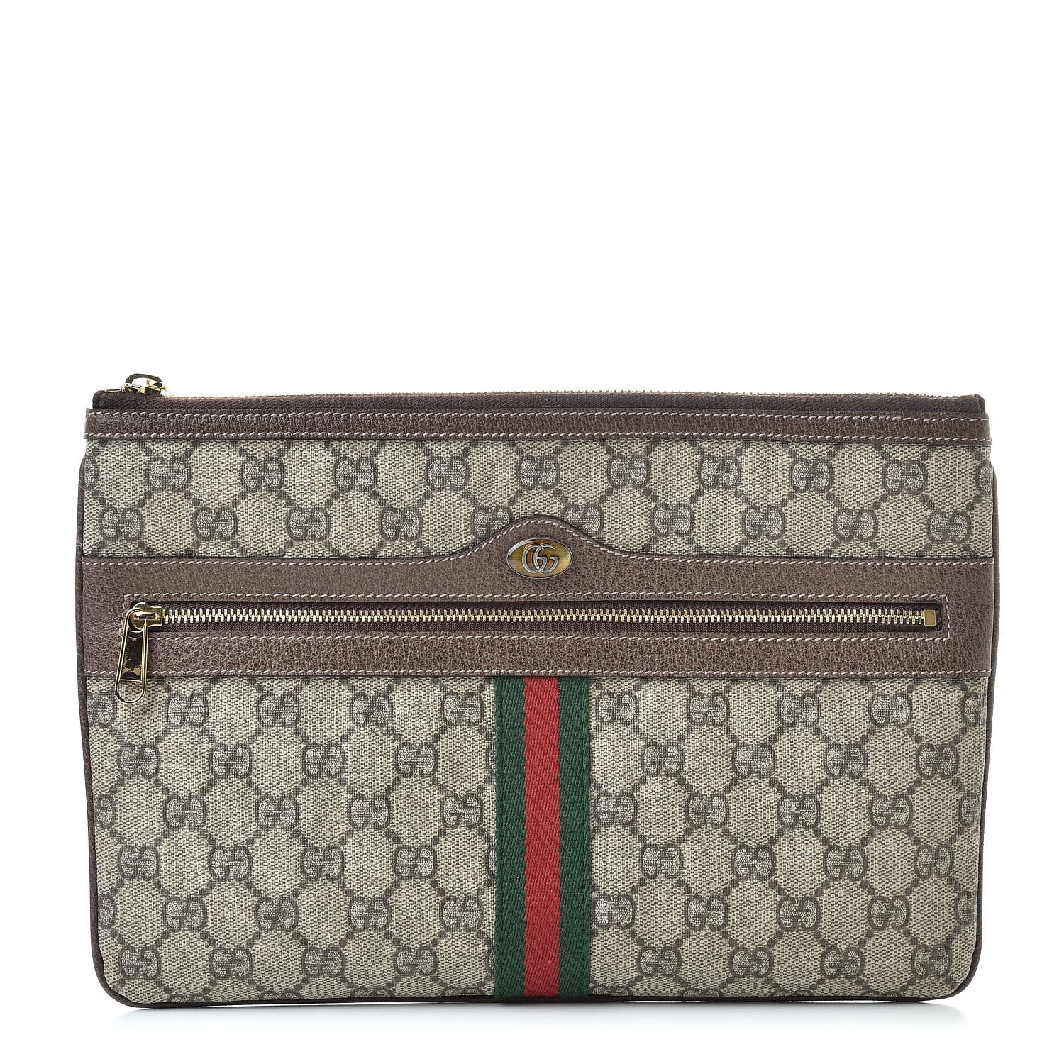 Gucci GG Supreme Monogram Large Ophidia Pouch Clutch Brown 1 of 9