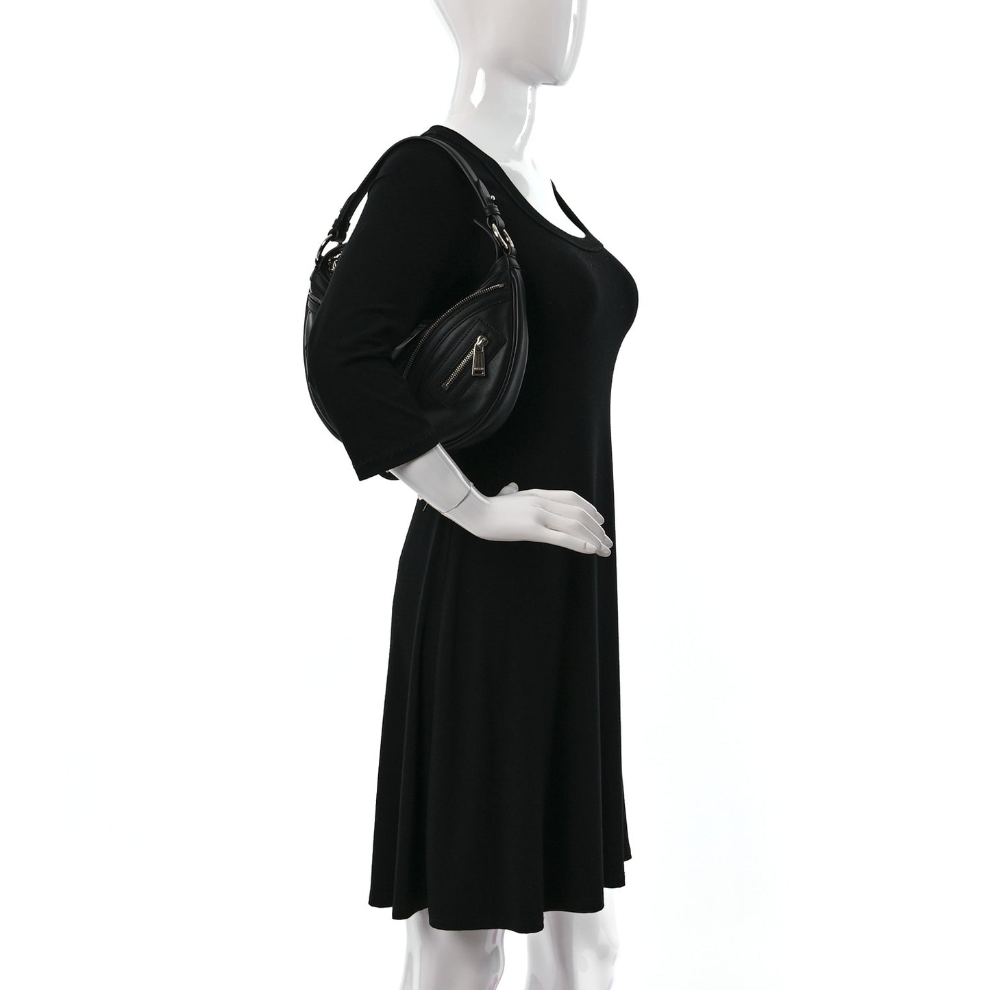 Calfskin Small Repeat Zip Hobo Black