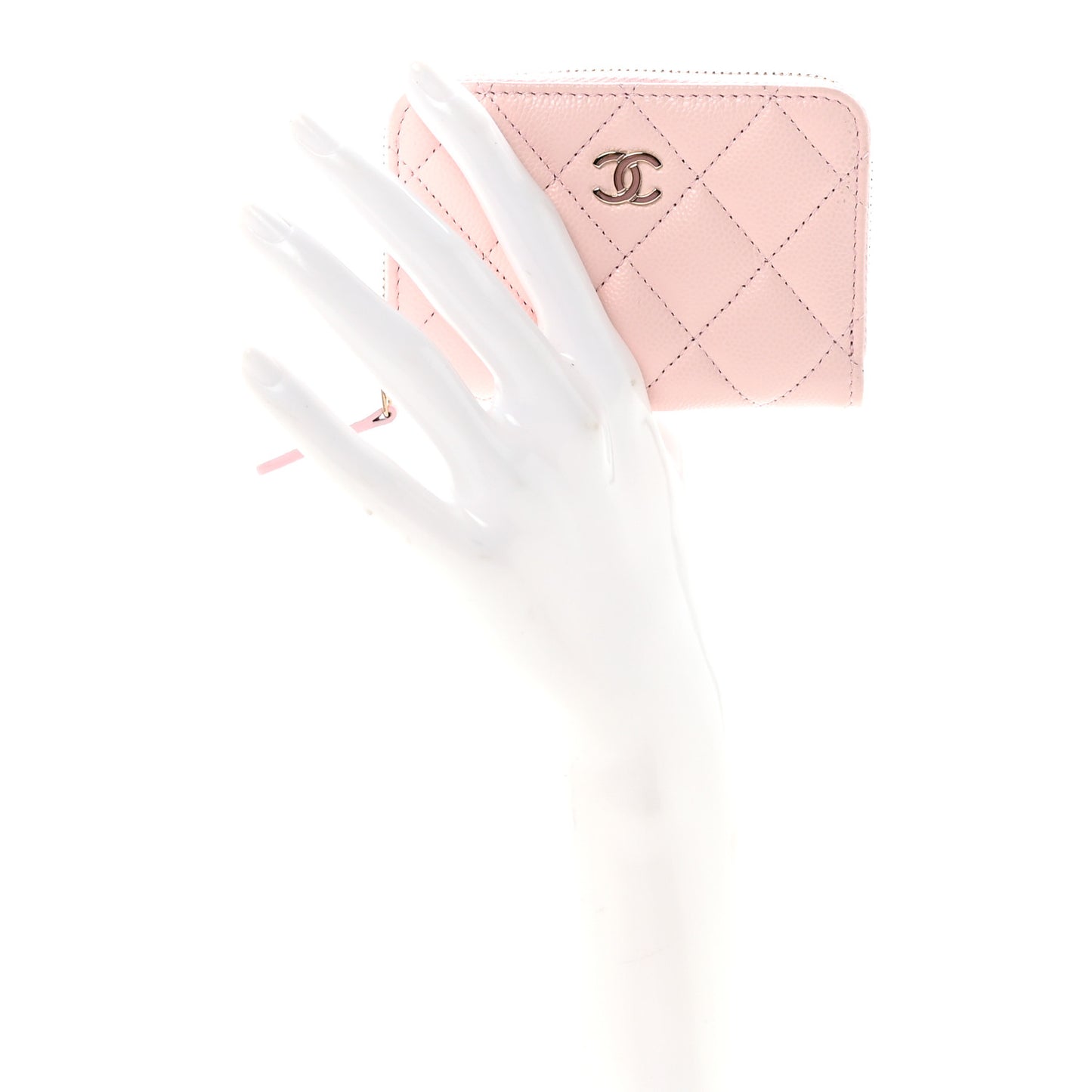 Caviar Quilted Zip Coin Purse Pink