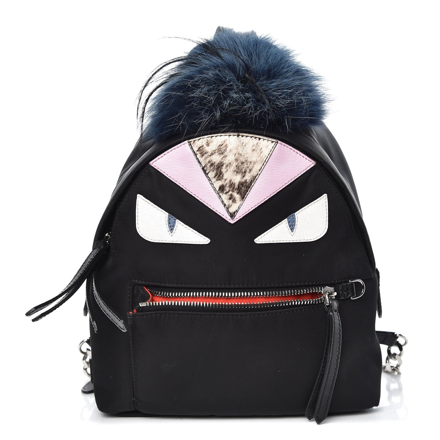 Nylon Vitello Fox Goat Fur Monster Eyes Mini Backpack Black Multicolor Sky