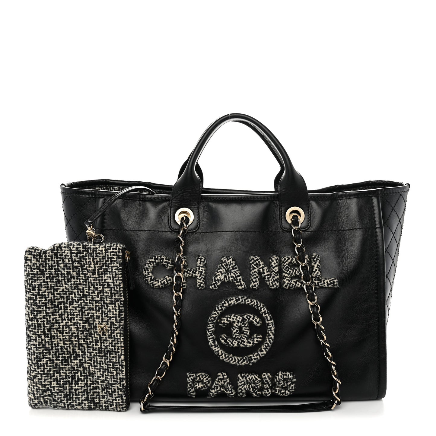 Calfskin Tweed Medium Deauville Tote Black Multicolor