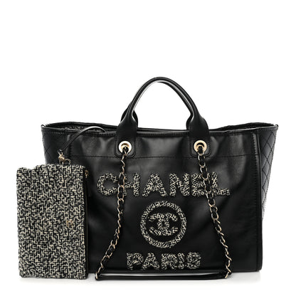 Chanel Calfskin Tweed Medium Deauville Tote Black Multicolor 3 of 13