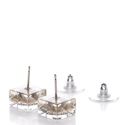 Chanel Transparent Resin Iridescent Crystal CC Cube Earrings Silver 3 of 5