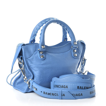 Balenciaga Agneau Classic Silver Hardware Mini City Logo Strap Bleu Turquoise Black 3 of 9