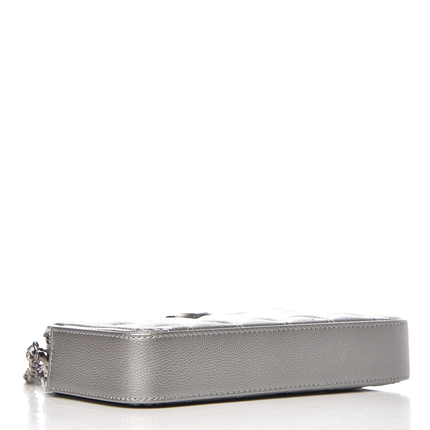 Metallic Caviar Quilted Small Boy Clutch With Chain Silver