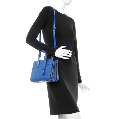 Saint Laurent Calfskin Crocodile Embossed Nano Sac De Jour Royal Blue 2 of 7