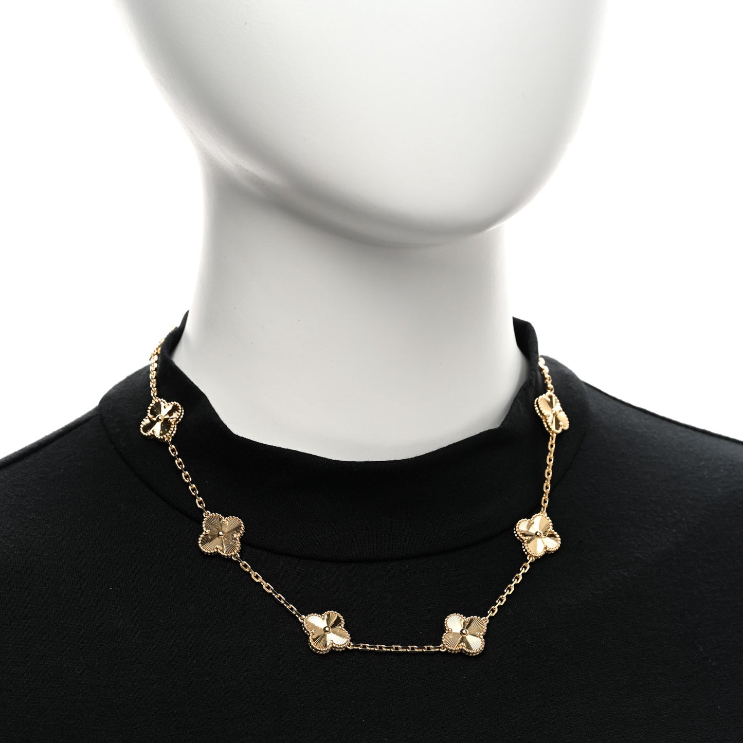 18K Yellow Gold 10 Motifs Guilloche Vintage Alhambra Necklace
