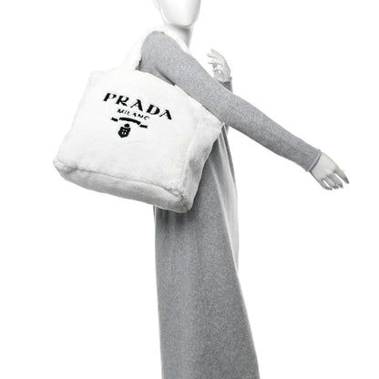 Prada Terry Cloth Tote Bag White Black 2 of 10