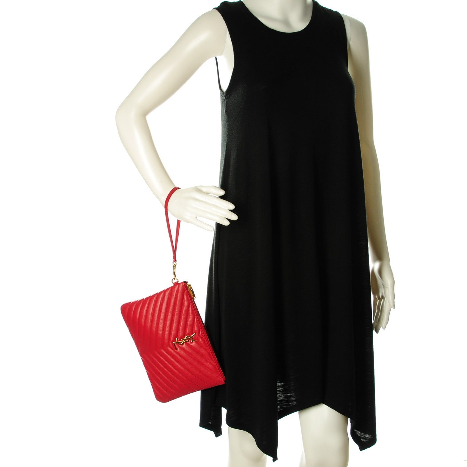 Saint Laurent Calfskin Matelasse Chevron Monogram A5 Wristlet Red 2 of 7