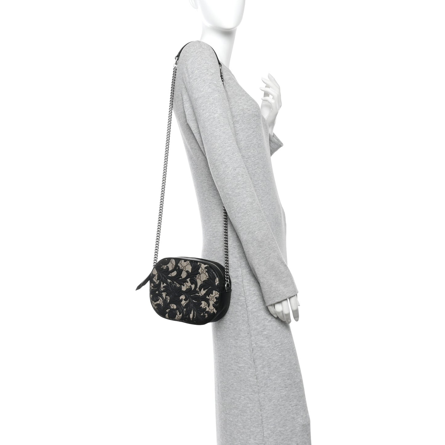 GG Supreme Monogram Arabesque Mini Chain Shoulder Bag Beige Black