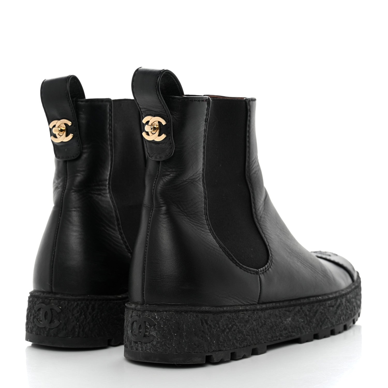 Chanel Calfskin Cap Toe CC Ankle Boots 39 Black 4 of 13