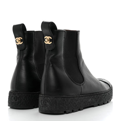 Chanel Calfskin Cap Toe CC Ankle Boots 39 Black 4 of 13