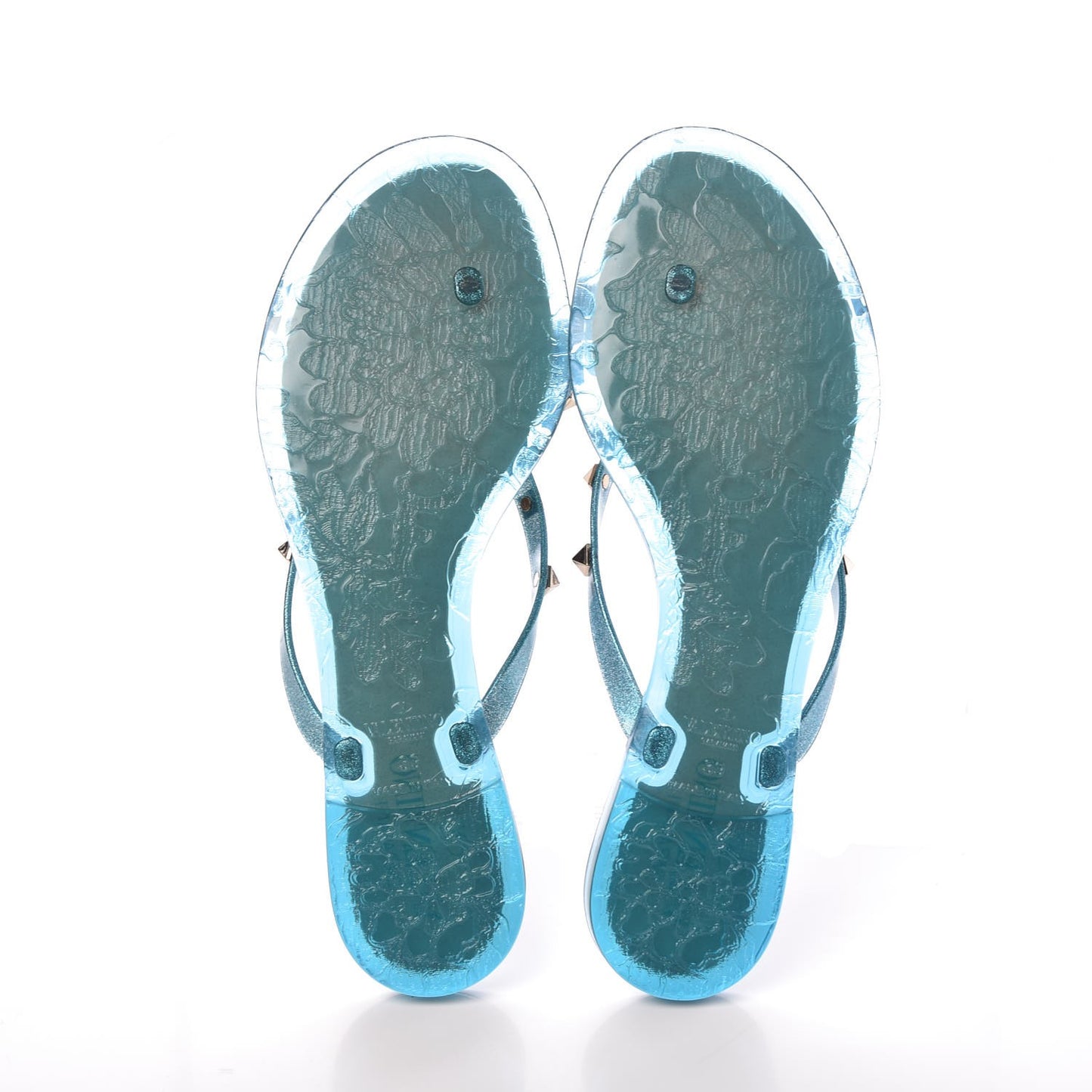 PVC Jelly Glitter Rockstud Bow Thong Sandals 39 Cerulean