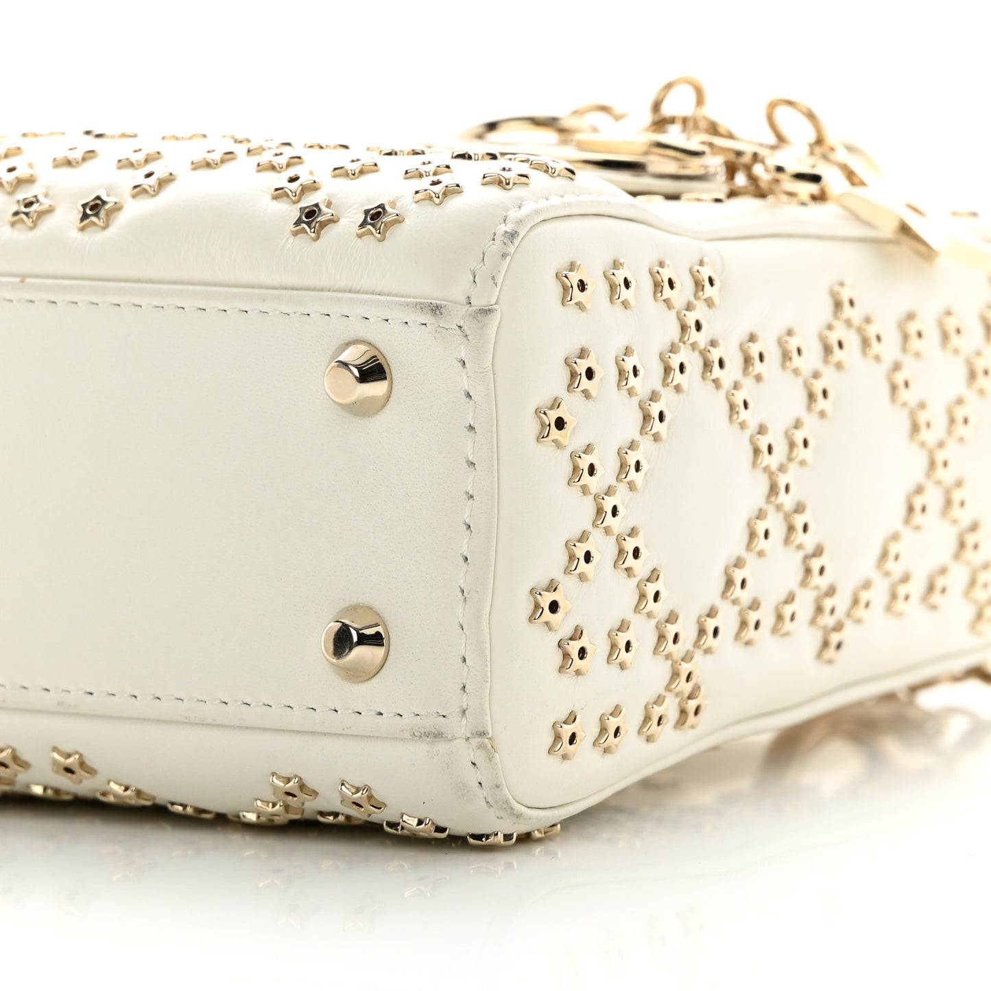 Lambskin Cannage Lucky Star Studded Mini Lady Dior White
